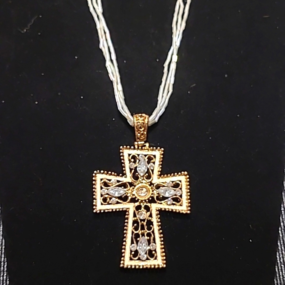 Cross Necklace Gold/Rhinestone